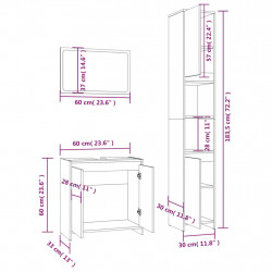 3-częściowy zestaw mebli łazienkowych, przydymiony dąb