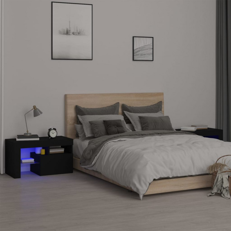 Szafki z oświetleniem LED, 2 szt., czarne, 70x36,5x40 cm