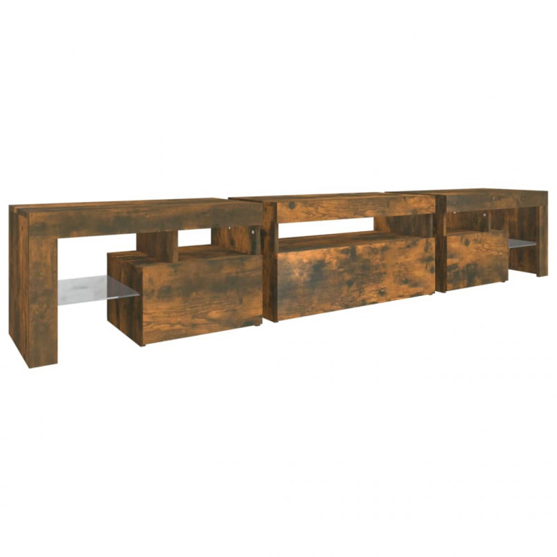 Szafka pod TV z oświetleniem LED przydymiony dąb 215x36,5x40 cm