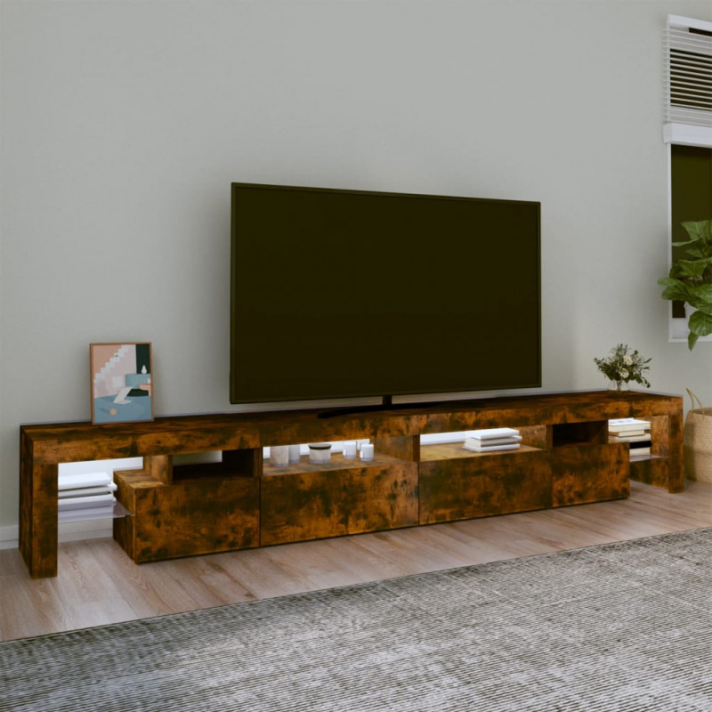 Szafka pod TV z LED, przydymiony dąb, 260x36,5x40 cm