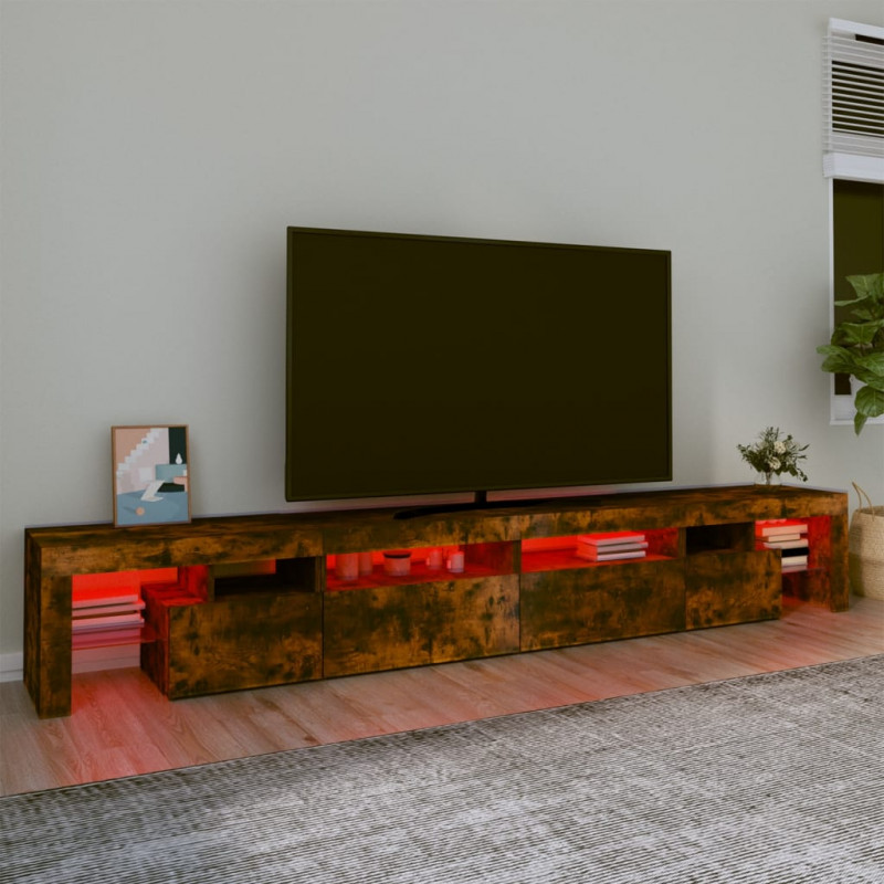 Szafka pod TV z LED, przydymiony dąb, 260x36,5x40 cm