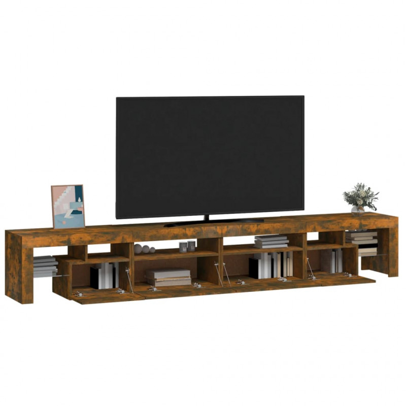 Szafka pod TV z LED, przydymiony dąb, 260x36,5x40 cm
