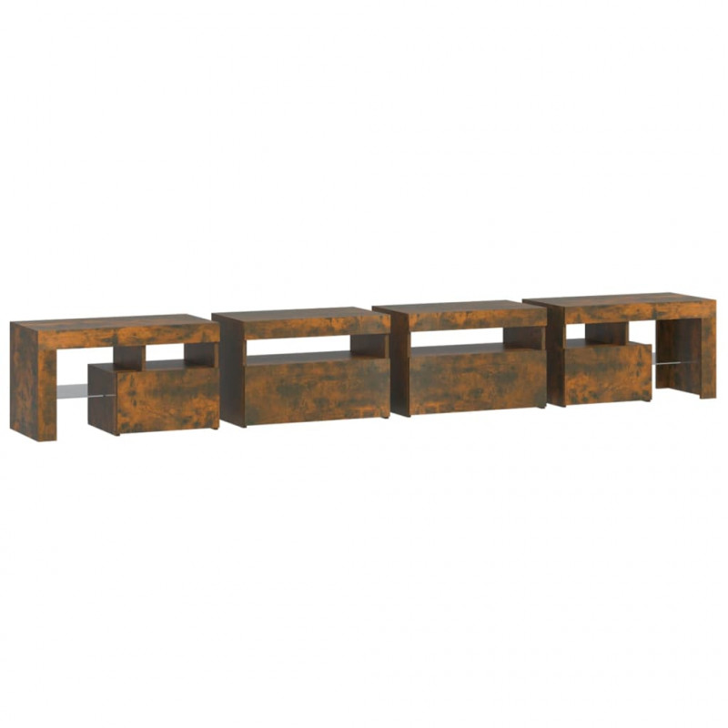 Szafka pod TV z LED, przydymiony dąb, 260x36,5x40 cm