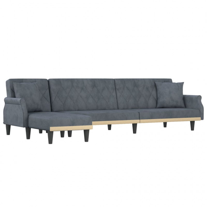 Sofa rozkładana L, ciemnoszara, 271x140x70 cm, aksamit