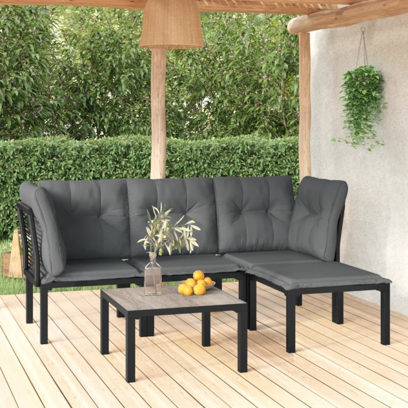 5-cz. zestaw wypoczynkowy do ogrodu, czarno-szary, polirattan