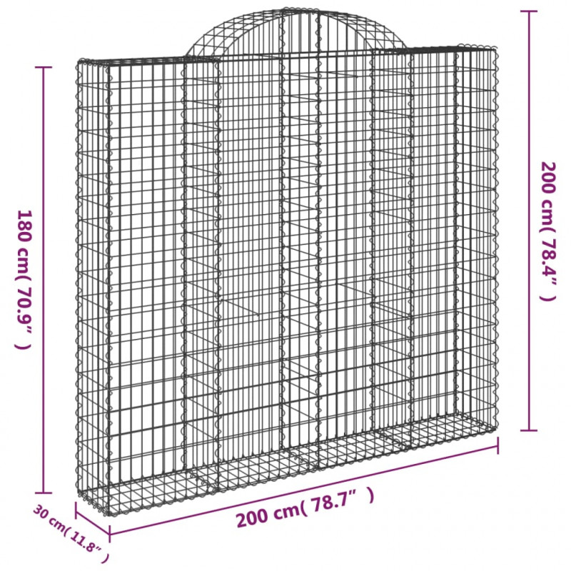 Kosze gabionowe, 2 szt, 200x30x180/200 cm, galwanizowane żelazo