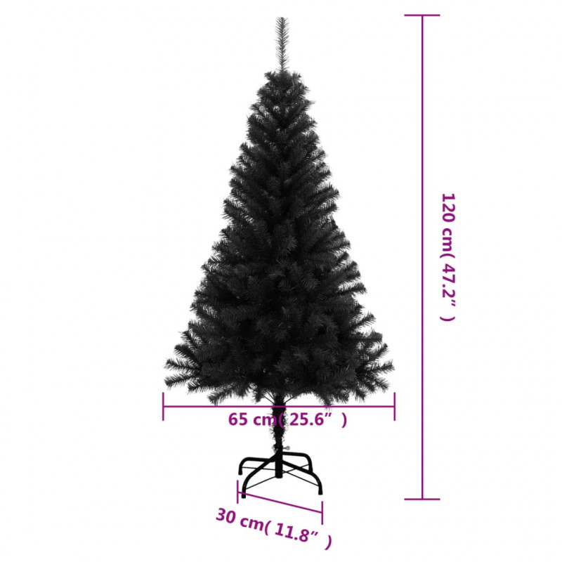 Sztuczna choinka ze stojakiem, czarna, 120 cm, PVC