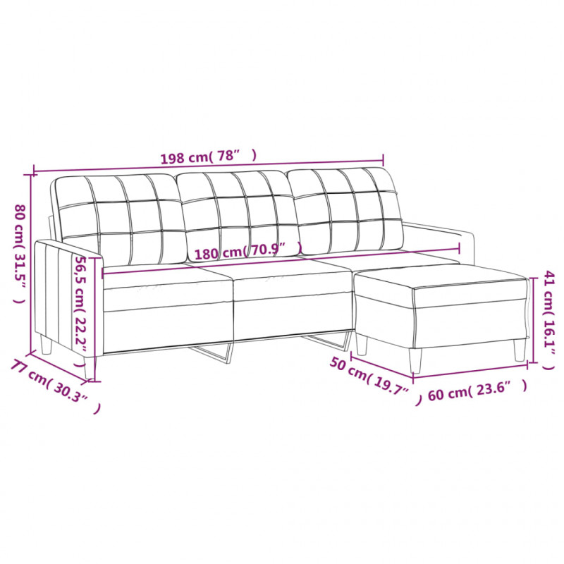3-osobowa sofa z podnóżkiem, ciemnoszary, 180 cm, tkaniną
