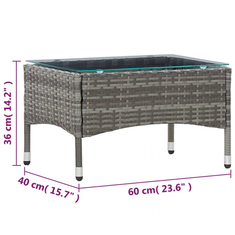 Stolik kawowy, szary, 60x40x36 cm, rattan PE