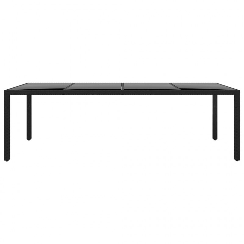 Stół ogrodowy, 250x100x75 cm, szkło i rattan PE, czarny