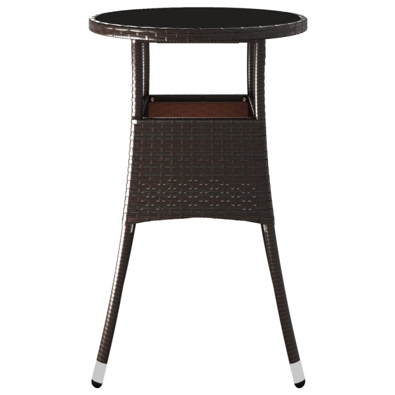 Stolik ogrodowy, Ø60x75 cm, szkło i rattan PE, brązowy