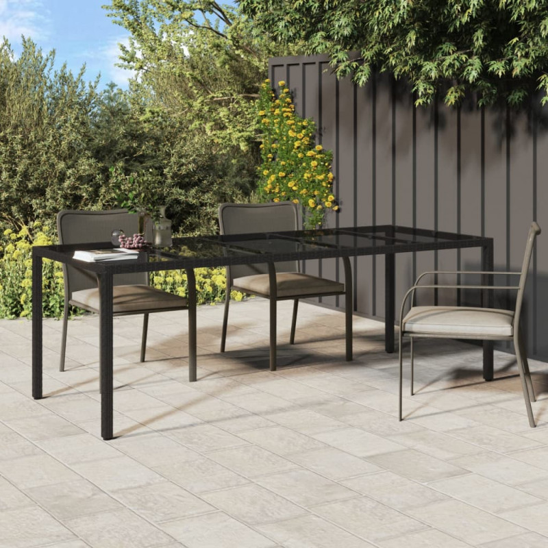 Stół ogrodowy, czarny, 250x100x75 cm, szkło i rattan PE
