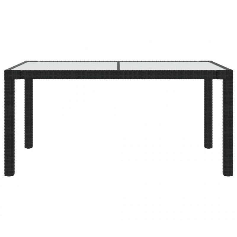 Stół ogrodowy, 150x90x75 cm, szkło i rattan PE, czarny