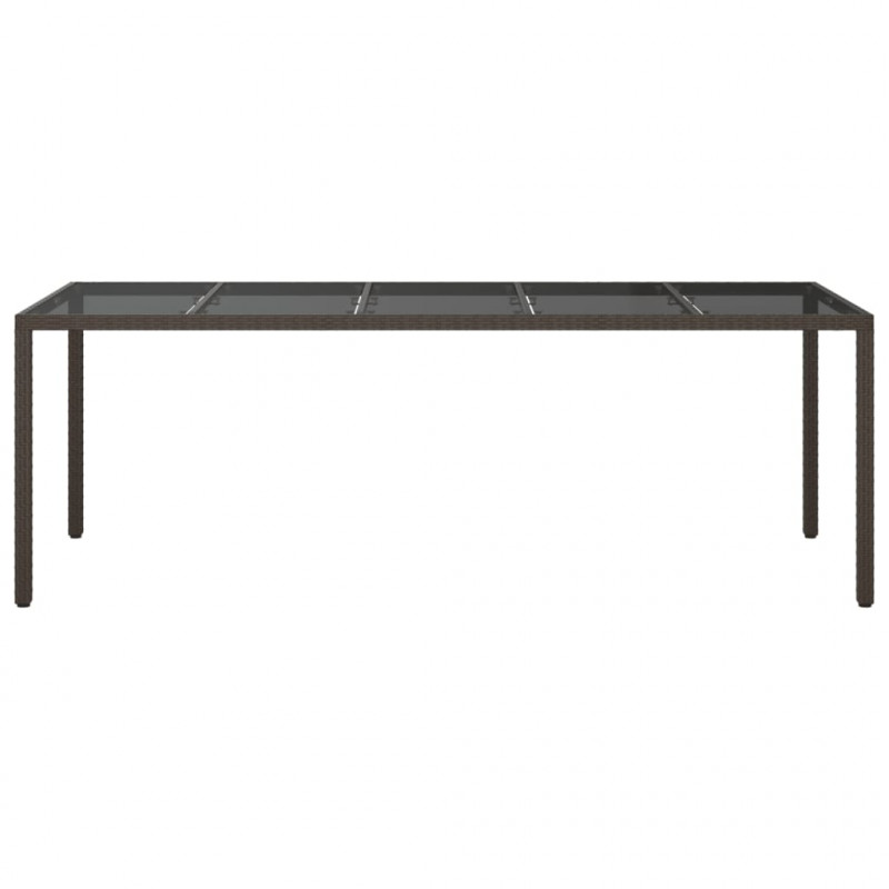 Stół ogrodowy, 250x100x75 cm, szkło i brązowy rattan PE