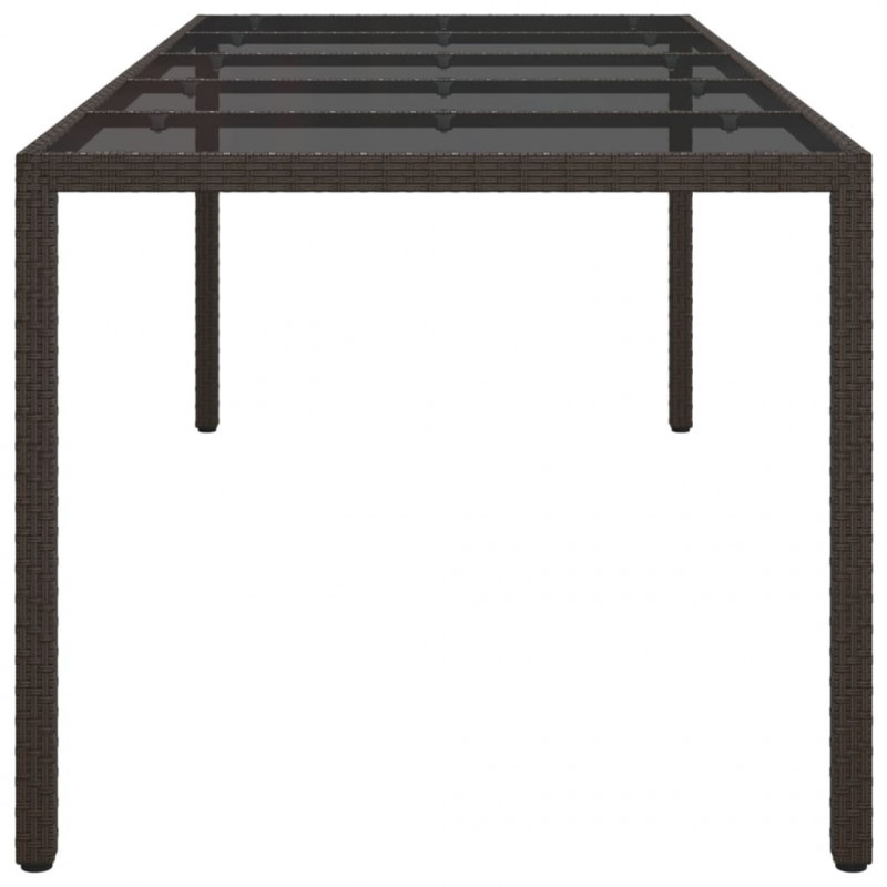 Stół ogrodowy, 250x100x75 cm, szkło i brązowy rattan PE