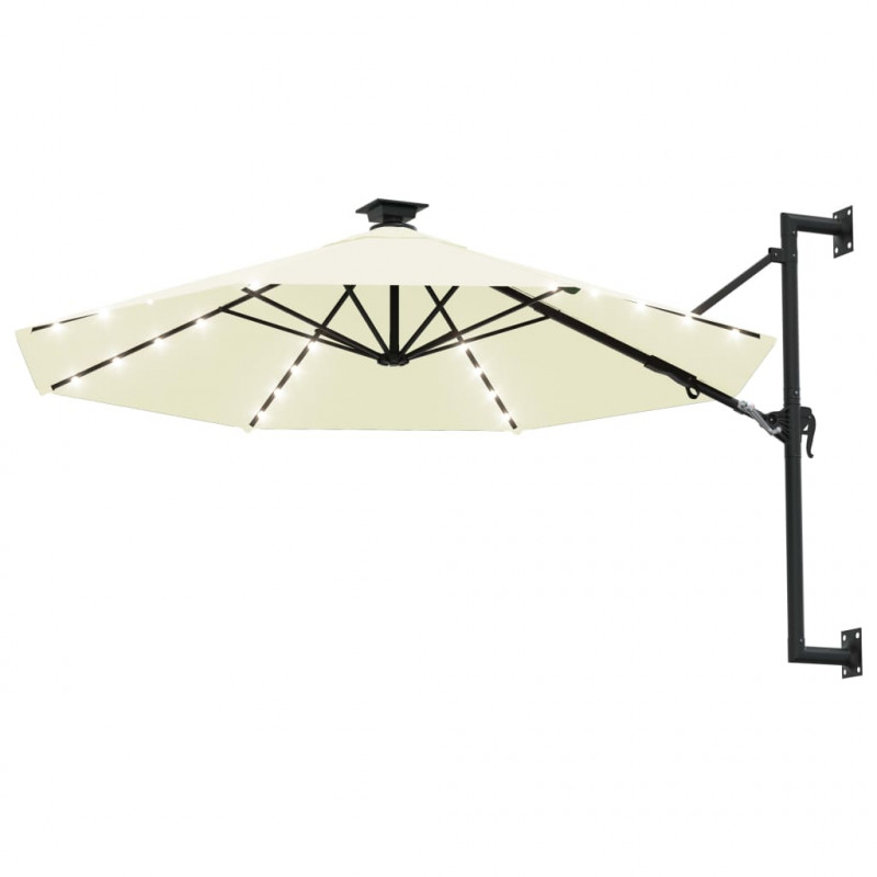 Parasol ogrodowy z LED, ścienny, 300 cm, piaskowy