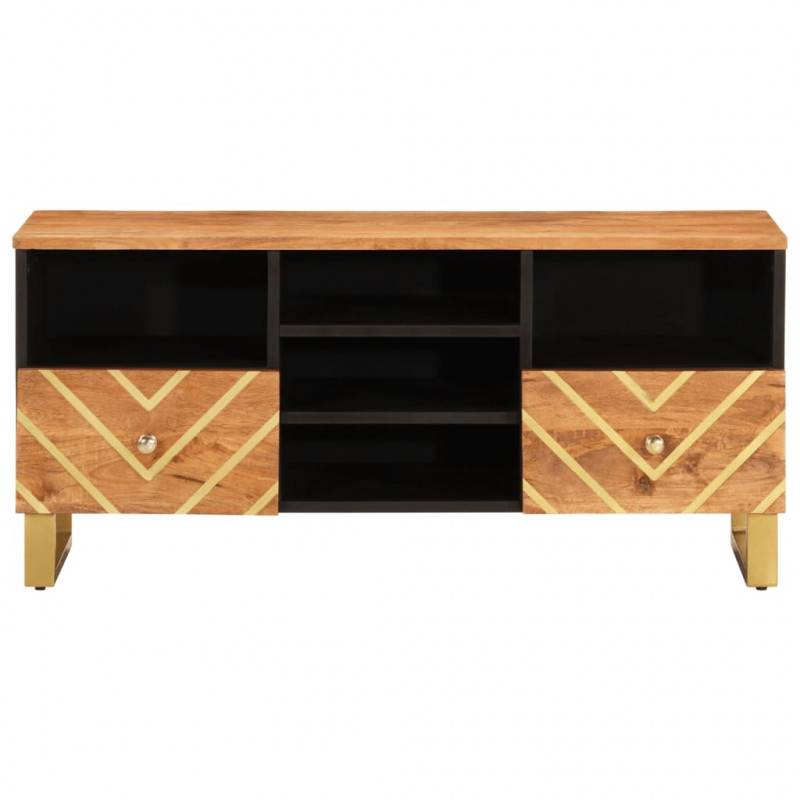 Szafka pod TV, brązowo-czarna 100x33,5x46 cm, lite drewno mango