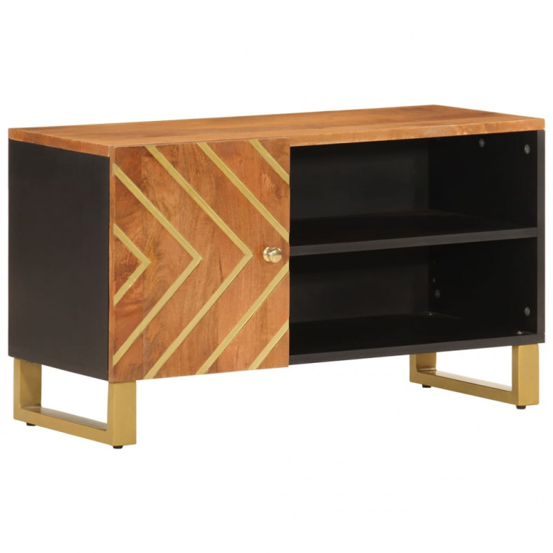 Szafka pod TV, brązowo-czarna 80x31,5x46 cm, lite drewno mango