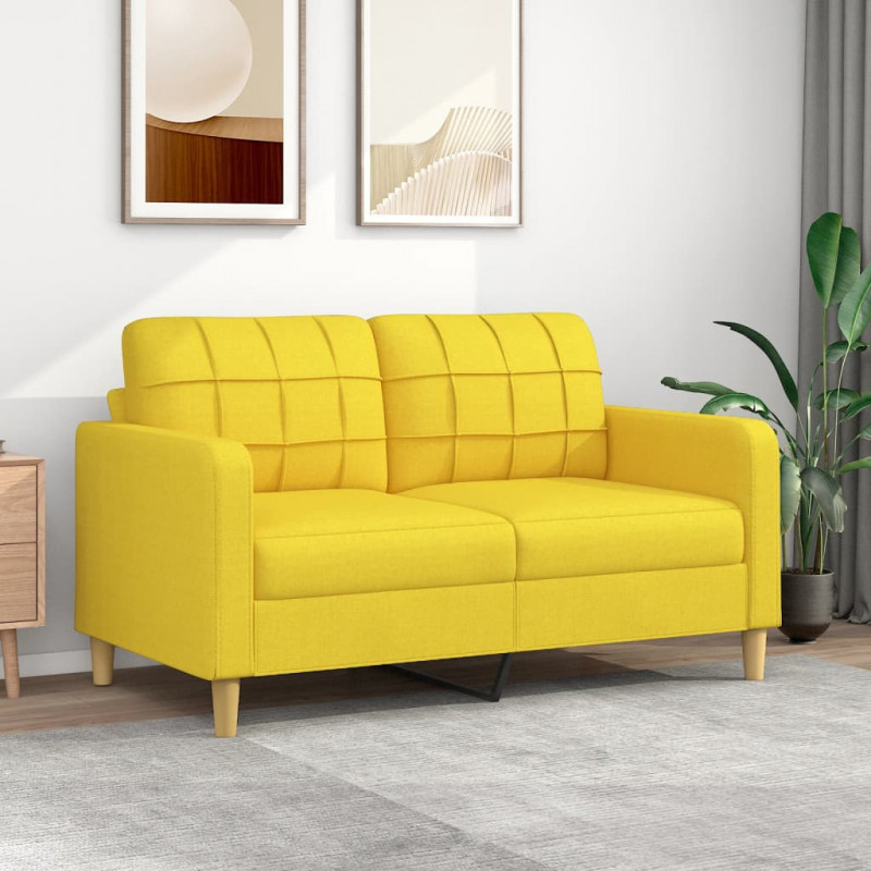 Sofa 2-osobowa, jasnożółta, 140 cm, tapicerowana tkaniną