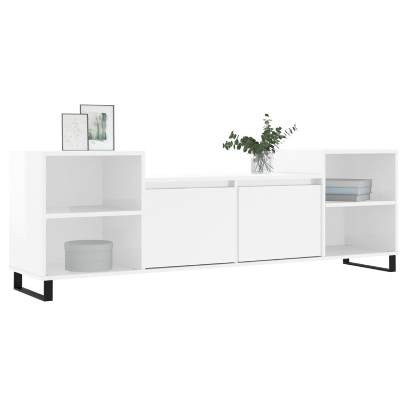 Szafka pod TV, wysoki połysk, biała, 160x35x55 cm