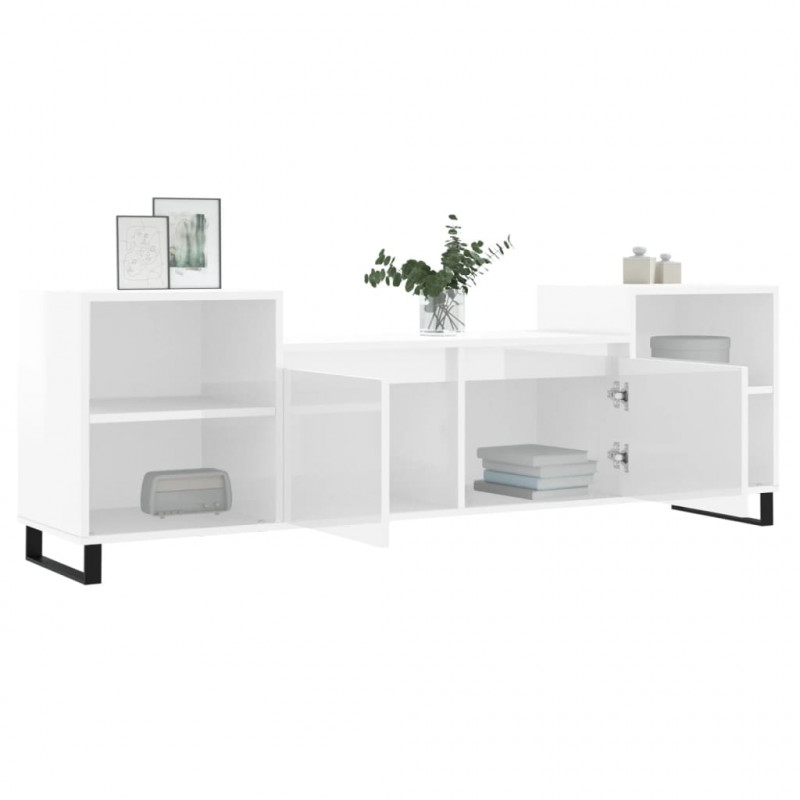 Szafka pod TV, wysoki połysk, biała, 160x35x55 cm