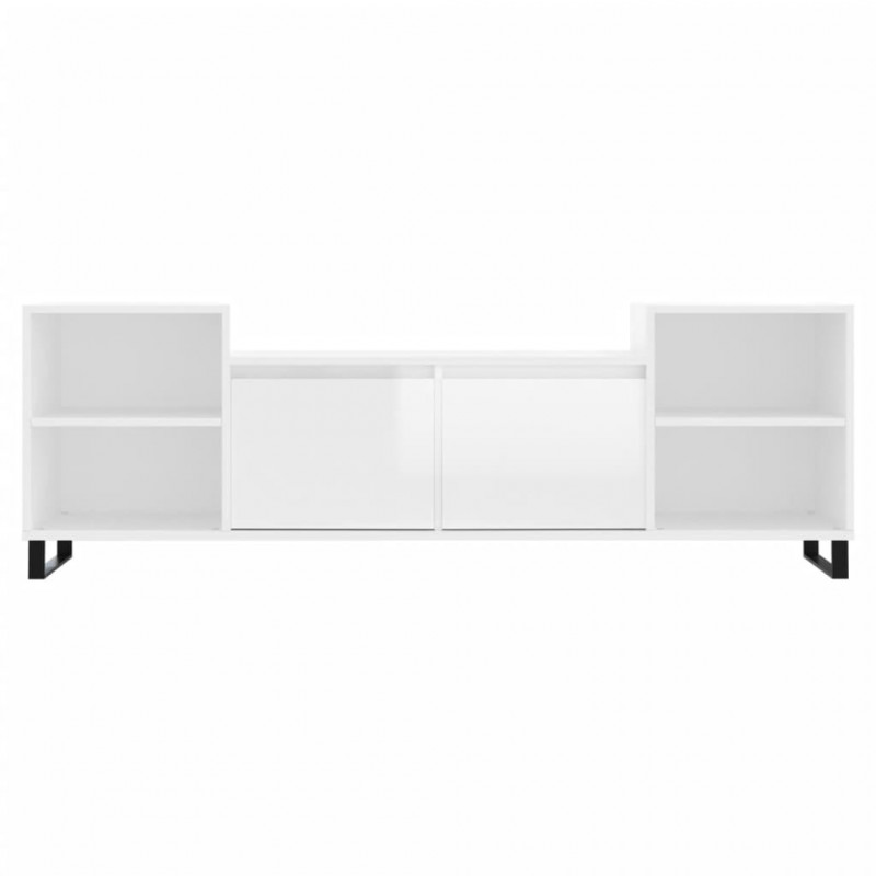 Szafka pod TV, wysoki połysk, biała, 160x35x55 cm