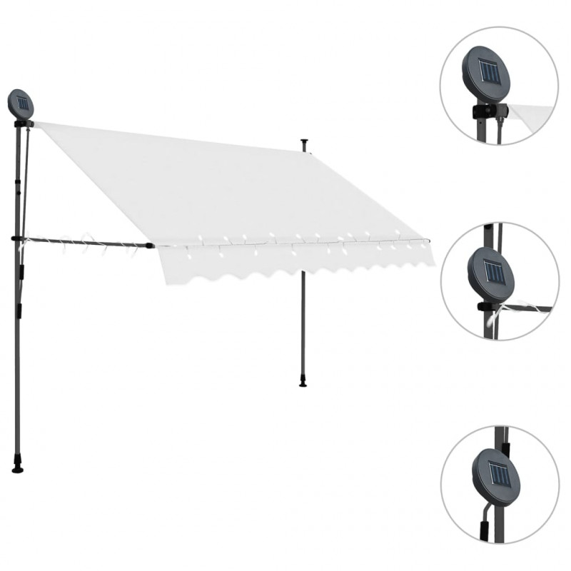 Ręcznie zwijana markiza z LED, 250 cm, kremowa