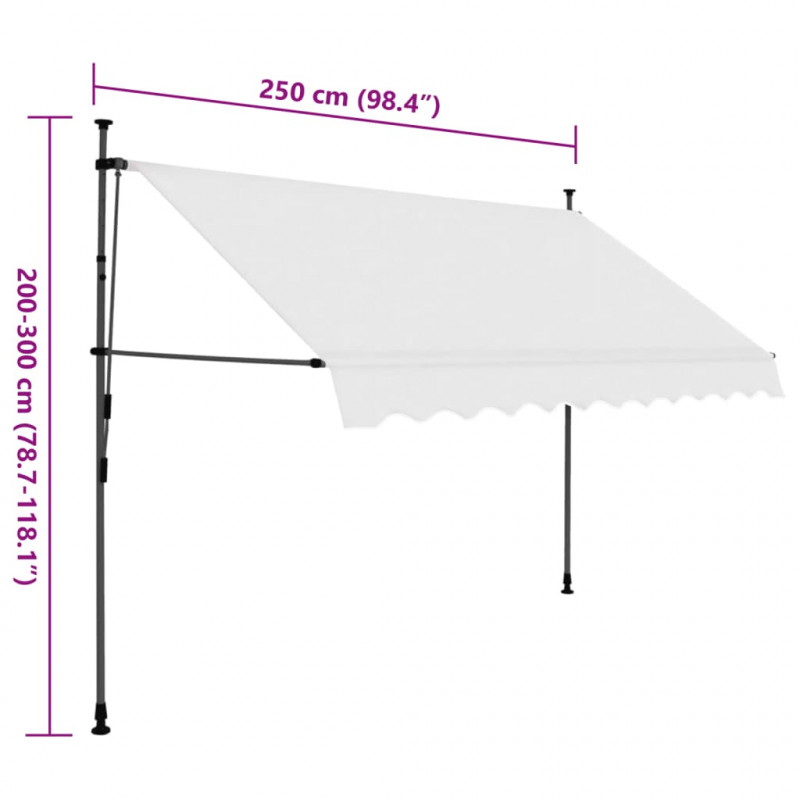 Ręcznie zwijana markiza z LED, 250 cm, kremowa