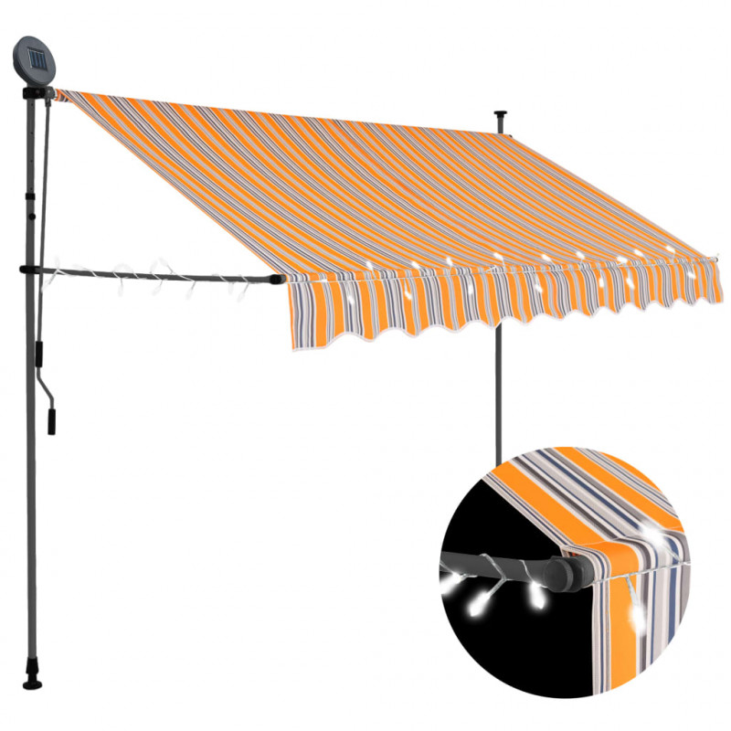 Ręcznie zwijana markiza z LED, 250 cm, żółto-niebieska