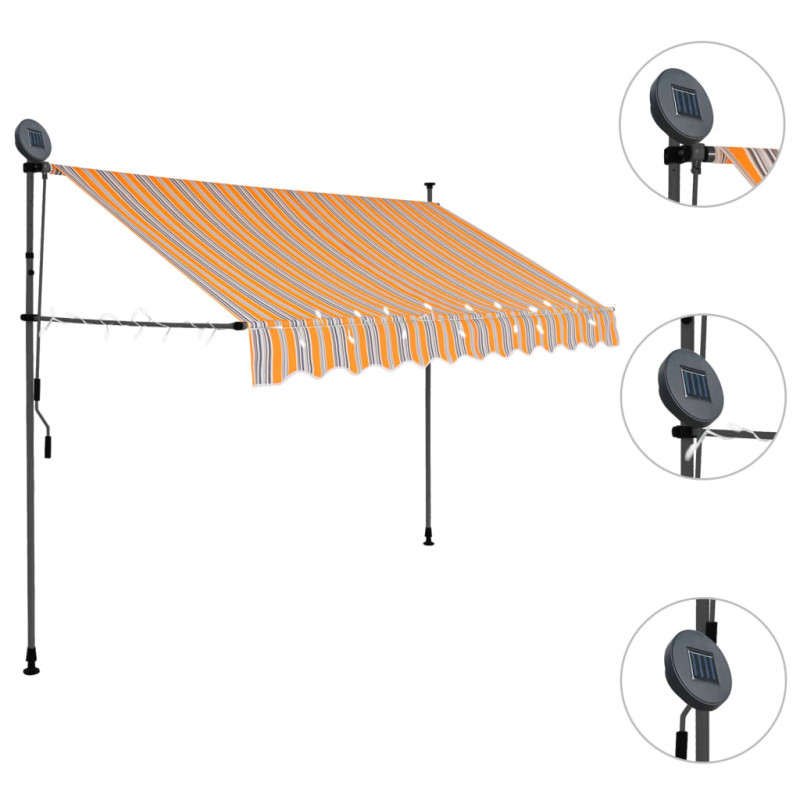 Ręcznie zwijana markiza z LED, 250 cm, żółto-niebieska