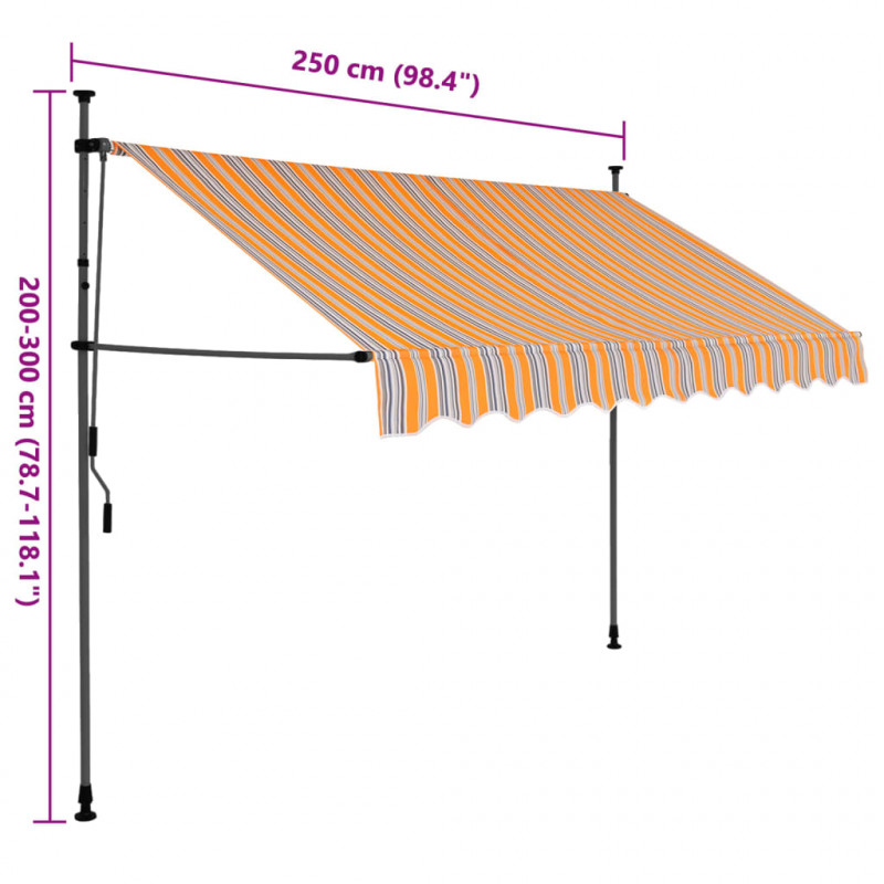 Ręcznie zwijana markiza z LED, 250 cm, żółto-niebieska