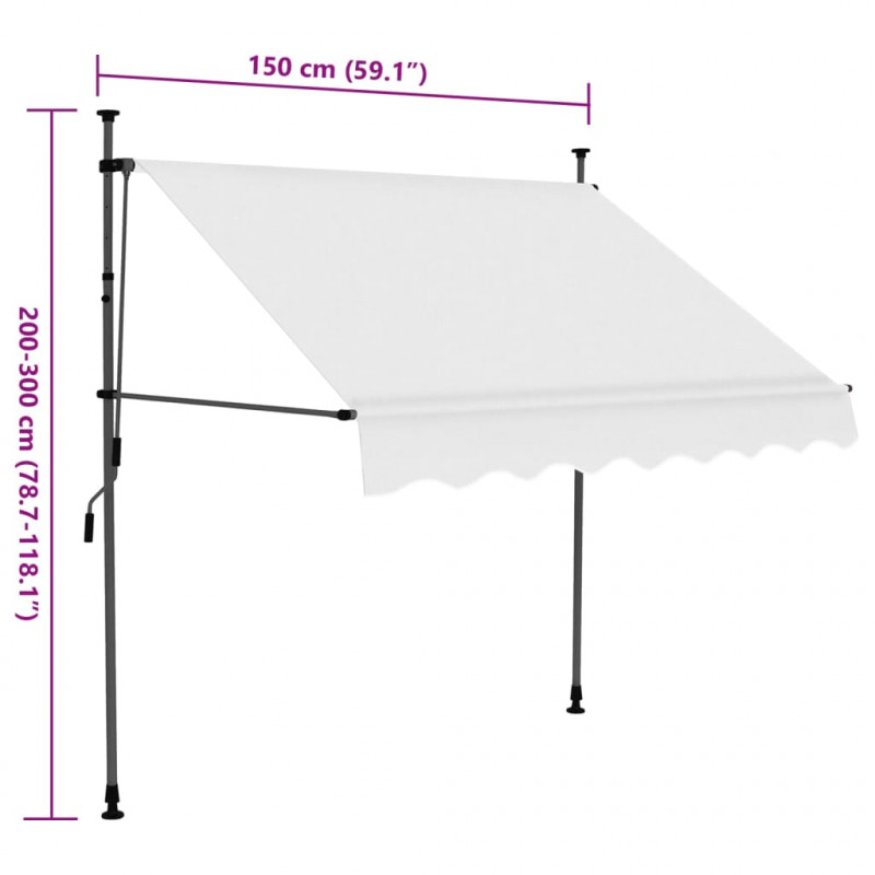 Ręcznie zwijana markiza z LED, 150 cm, kremowa