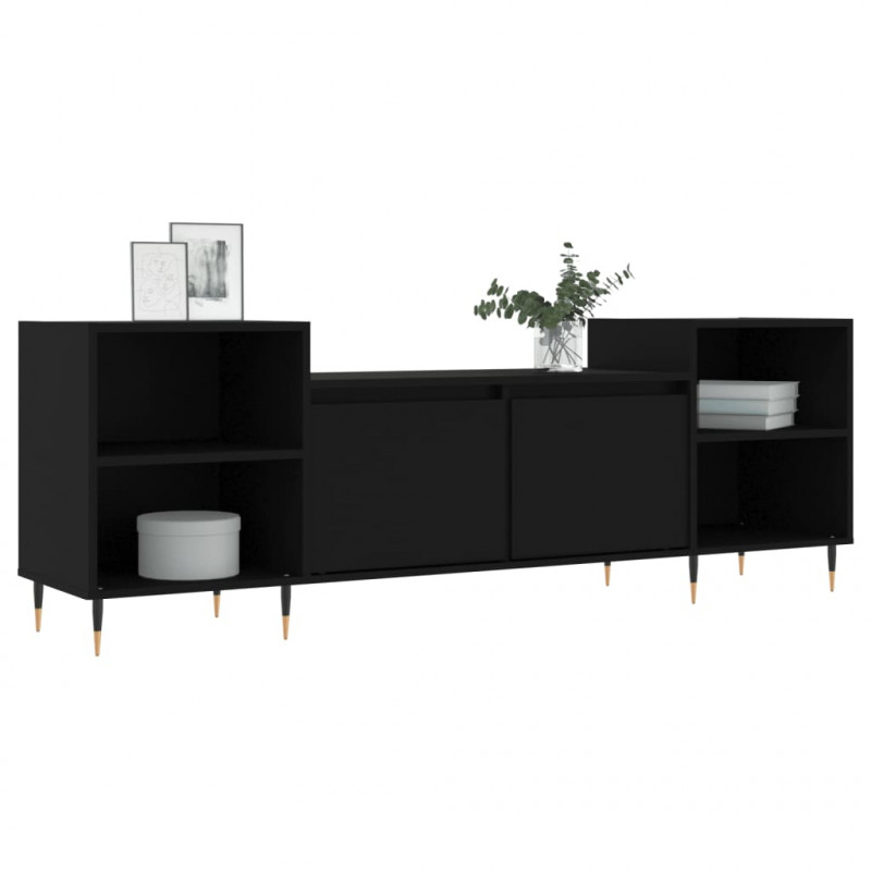 Szafka pod TV, czarna, 160x35x55 cm, materiał drewnopochodny