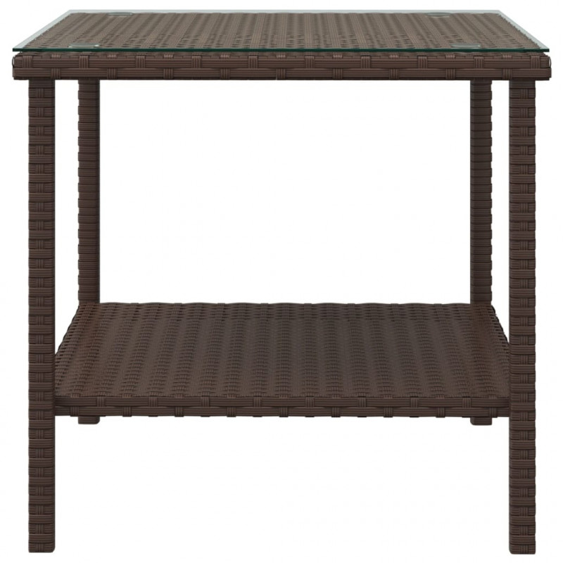 Stolik boczny, brąz, 45x45x45 cm, rattan PE i szkło hartowane