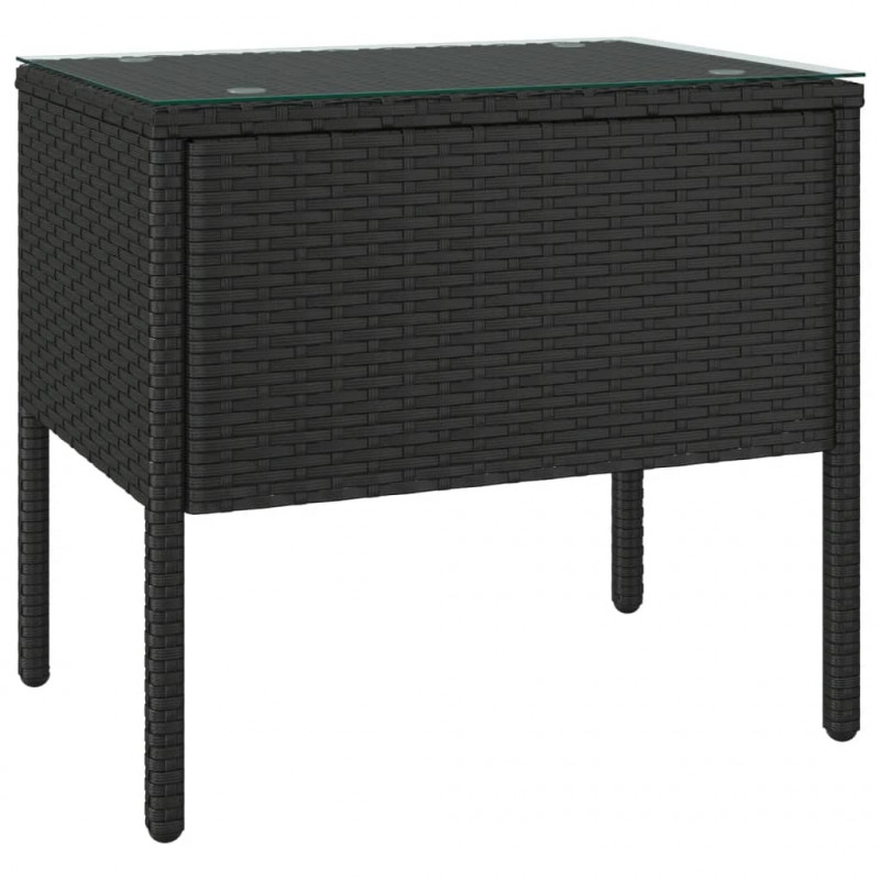 Stolik boczny, czarny, 53x37x48 cm, rattan PE i szkło hartowane
