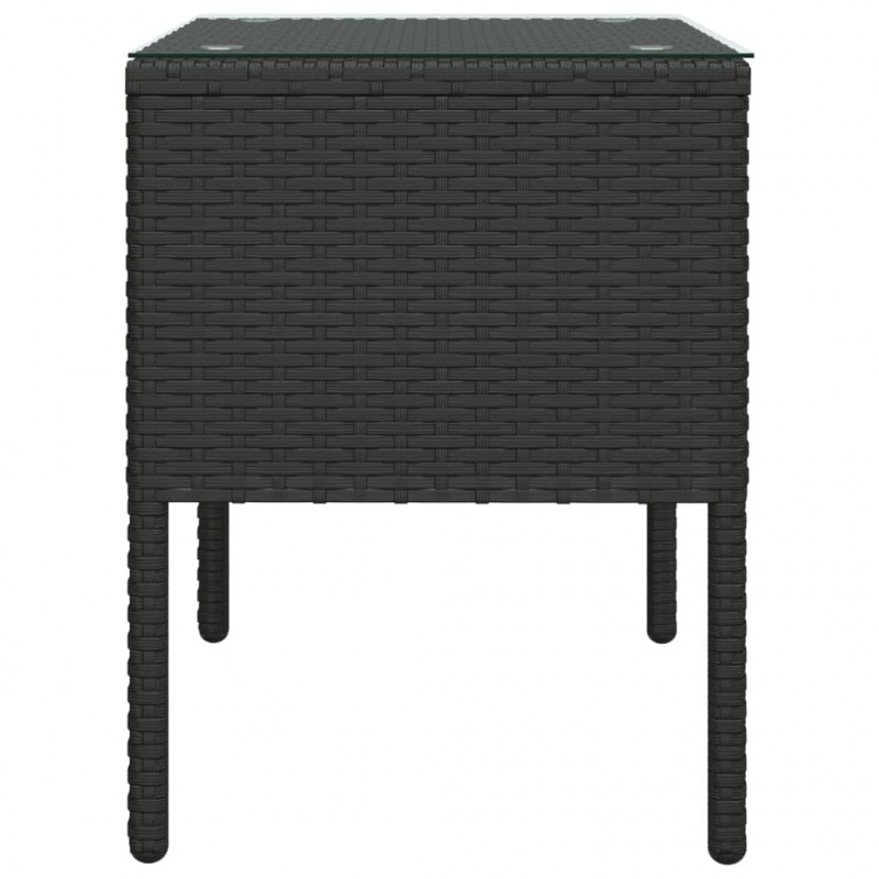 Stolik boczny, czarny, 53x37x48 cm, rattan PE i szkło hartowane