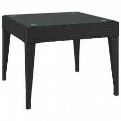 Stolik boczny, czarny, 50x50x38 cm, rattan PE i szkło hartowane