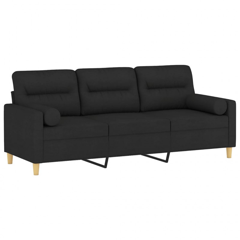 3-osobowa sofa z poduszkami, czarna, 180 cm, tkanina