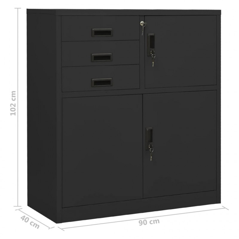 Szafka biurowa, antracytowa, 90x40x102 cm, stalowa
