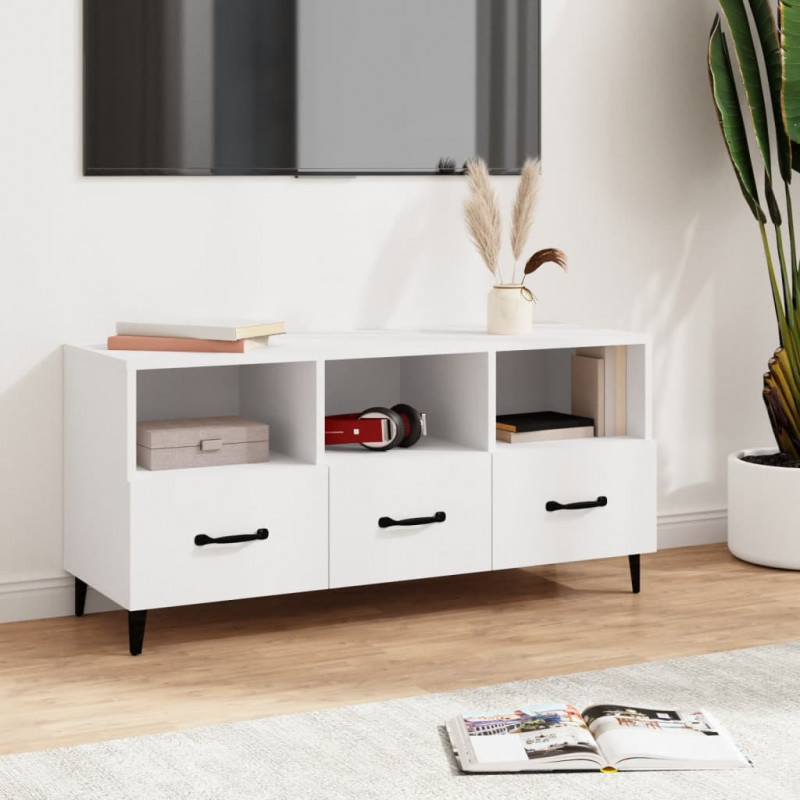 Szafka pod TV, biała, 102x35x50 cm, materiał drewnopochodny