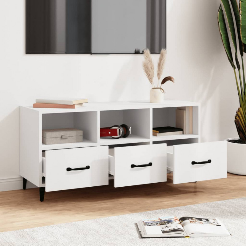 Szafka pod TV, biała, 102x35x50 cm, materiał drewnopochodny