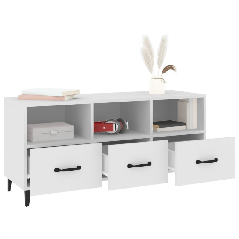 Szafka pod TV, biała, 102x35x50 cm, materiał drewnopochodny