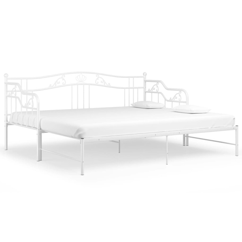 Sofa z wysuwaną ramą łóżka, biała, metalowa, 90x200 cm