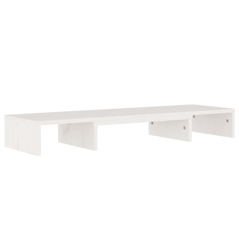 Podstawka na monitor, biała, 80x24x10,5 cm, lite drewno sosnowe
