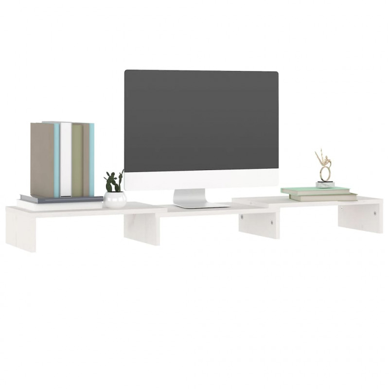 Podstawka na monitor, biała, 80x24x10,5 cm, lite drewno sosnowe