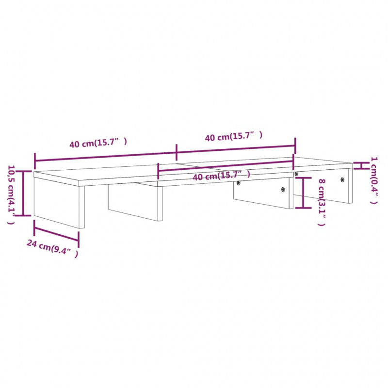 Podstawka na monitor, biała, 80x24x10,5 cm, lite drewno sosnowe
