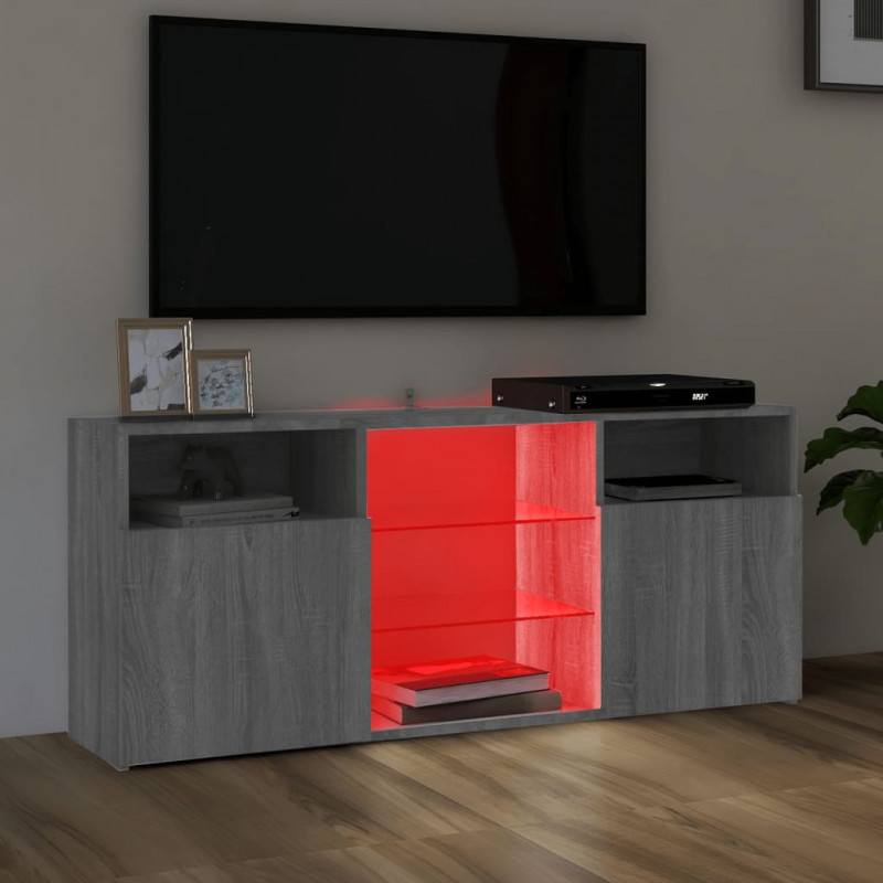Szafka TV z oświetleniem LED, szary dąb sonoma, 120x30x50 cm