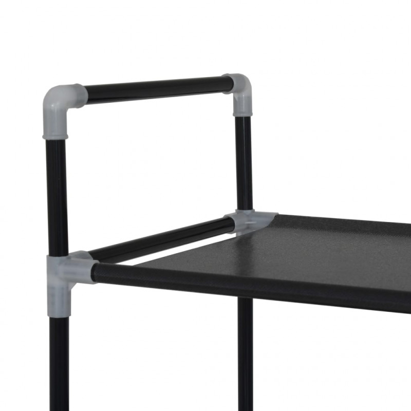 Stojak na buty z 10 półkami, metal i włóknina, czarny