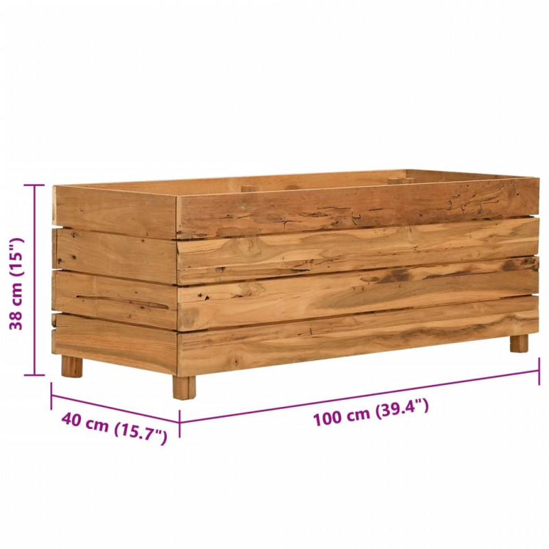 Podwyższona donica 100x40x38 cm, drewno tekowe z odzysku i stal