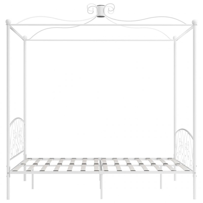 Rama łóżka z baldachimem, biała, metalowa, 180 x 200 cm